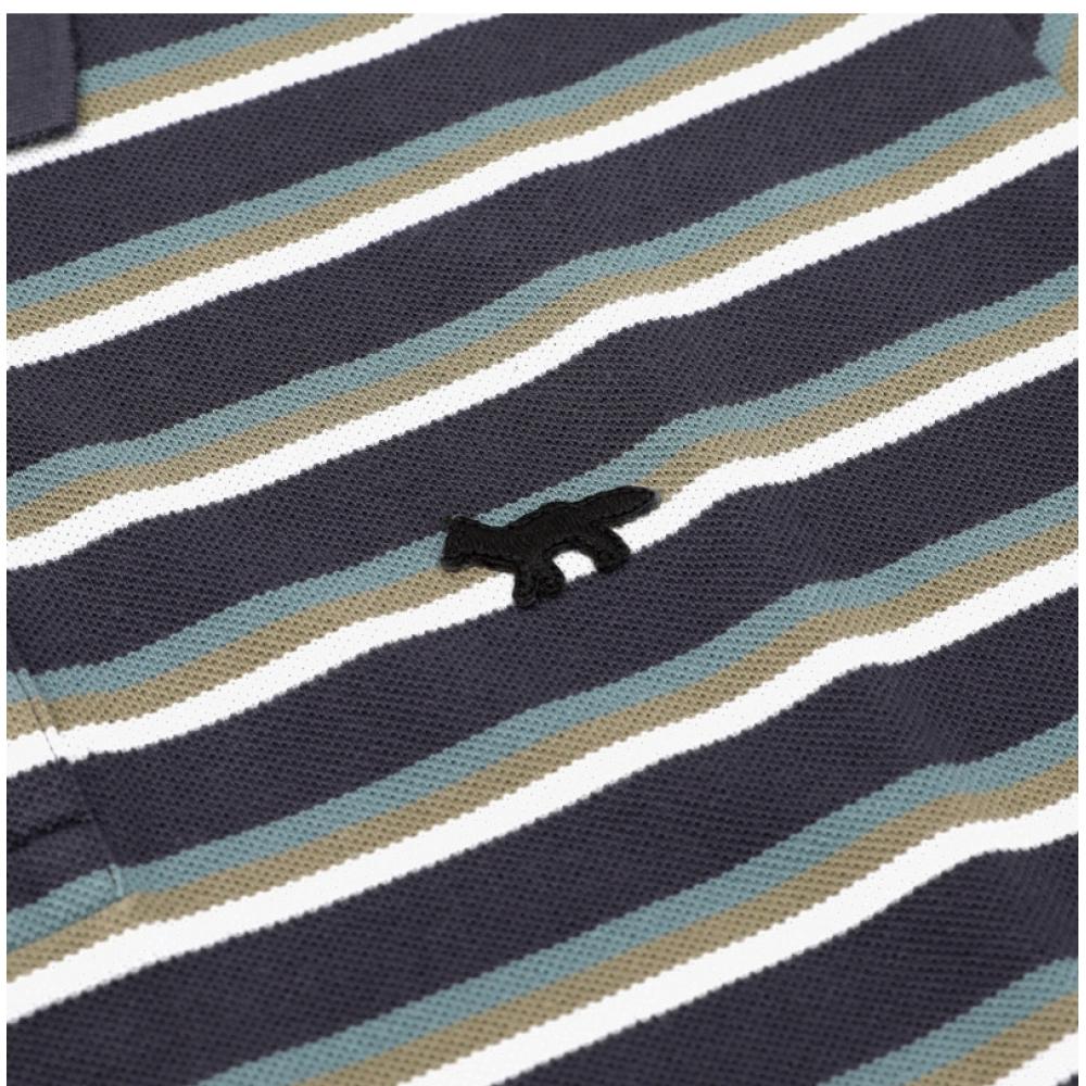 Maison KiTsun  Profile Fox Head PaTch Tricolor STripe Polo T shirT Om00209kj7010