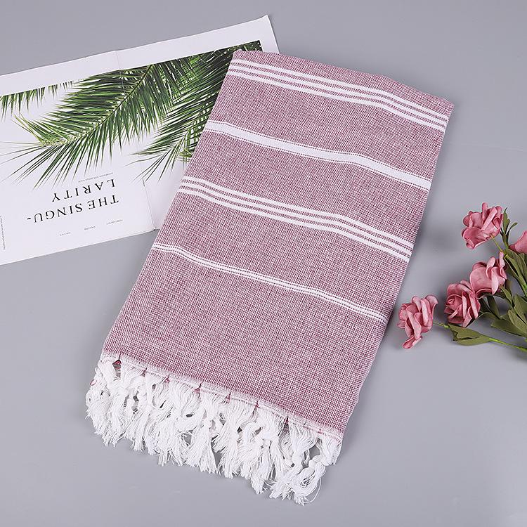 Custom Pure Cotton Turkish Striped Beach and Sauna Towel with Non-Stick Sand and Tassels for Adults