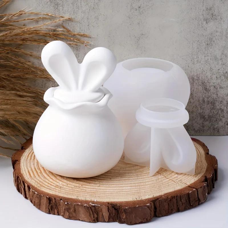 2026 Latest Models 3D Bunny Ear Lid Silicone Mold Storage Jar Candle Holder Epoxy Resin Casting for DIY Crafts Jewelry Miniature