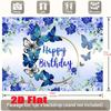 Whimsical Butterfly Birthday Backdrop, Delicate Blue Design with Butterflies and Flowers, Festive and Elegant Party Wall Decor