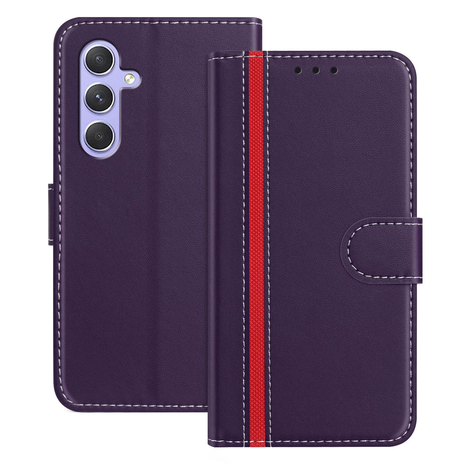 

For Samsung Galaxy A55 5G Phone Cases Wallet Stand Color Splicing Leather Cover with Magnetic Clasp Purple