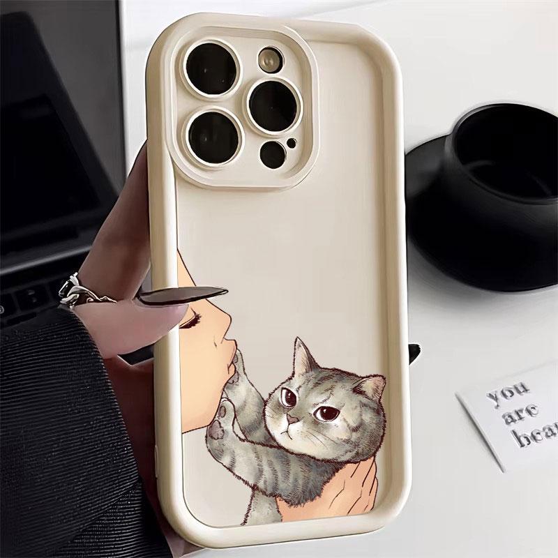 Cat Kissing Illustration Art Phone Case for iPhone 17 16 15 14 13 12 11 Series Pro Max Plus Double Layer Protection