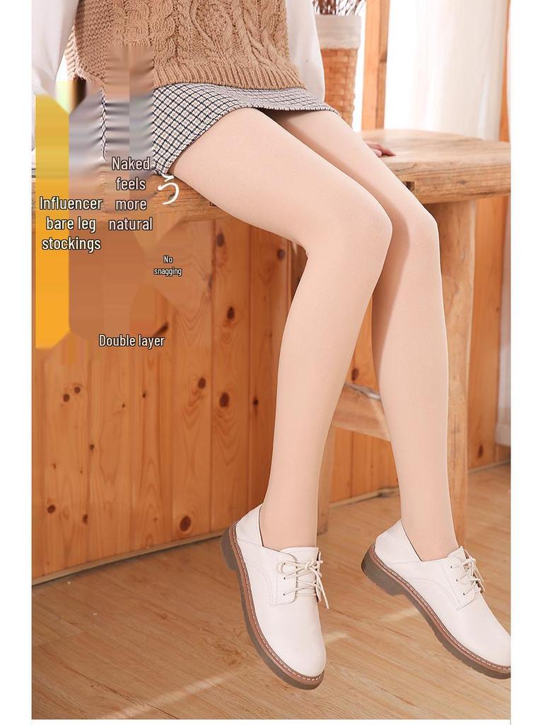 Double-Layer Nude-Look Women's Autumn/Winter Velvet-Enhanced Footed Tights & Stockings