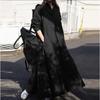 Women's Long Sleeve Lapel Solid Color Retro Ethnic Style Loose Long Dress