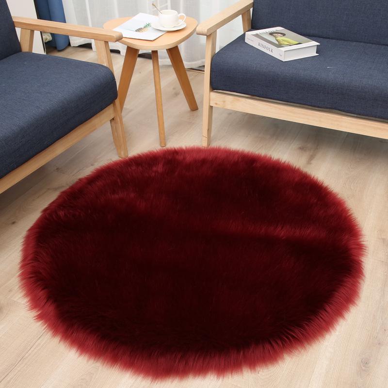 Round Long-Pile Imitation Wool Yoga Mat for Living Room or Bedroom