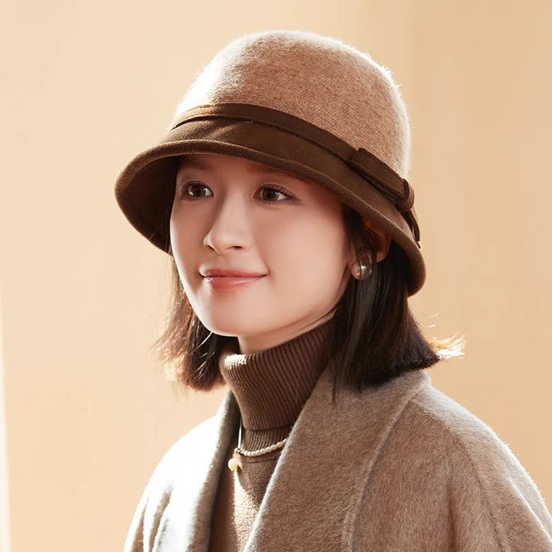In The Elderly Bow Bucket Hat Women's Autumn and Winter Hat New Thermal Basin Hat