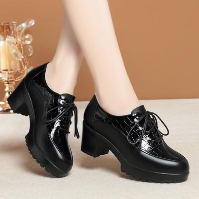 Mode Tiefmaul Weiches Leder Schuhe Damen Oxfords Plateau Pumps High Heels Schuhe Schwarz Schnürschuhe Damen Büro Arbeit Pumps Schuhe