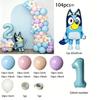 Bluey Pastel 2nd Birthday Balloon Arch Set Number 2 Foil Balloon Blue Dog Flower Garland Kids Party Decor Photo Backdrop Kit Set