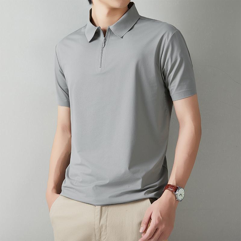 Short-sleeved ice silk seamless half-zip short-sleeved men s summer thin style breathable POLO stretch 2XL серый