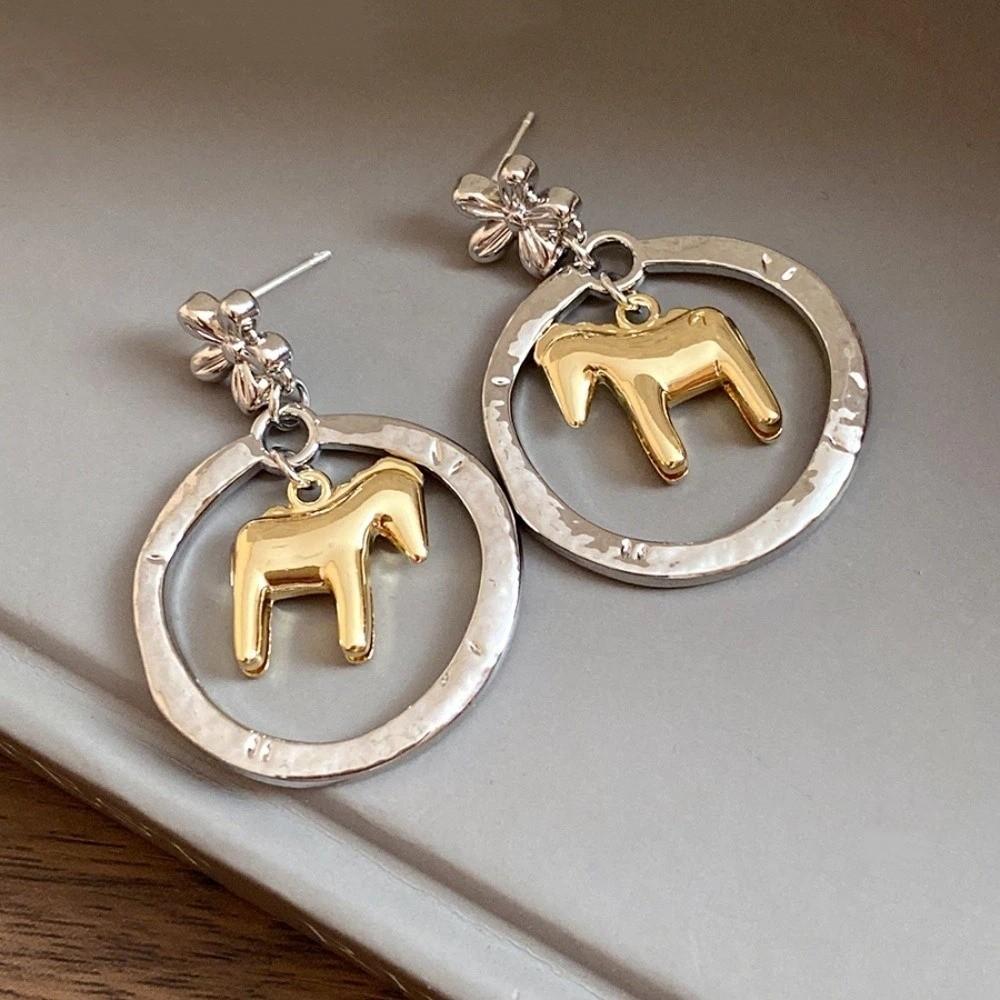Fashion Jewelry Chinese Style Pony Earrings Hollow Rocking Pony Red Drop Earrings New Year Gift