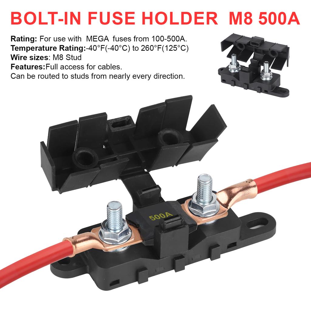 Fuse Holder Block M8 Studs For Marine Boat Automotive 40A-500A 70V Max Cover For MEGA ANL Bolt-On Blade Flat Type Fuse