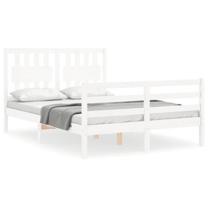 VidaXL Bed Frame with Headboard White 140x200 Cm Solid Wood 3194312