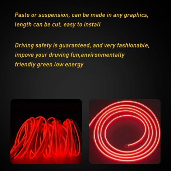 RED LED EL Wire Neon Glow Car Interior Atmosphere Strip Light Vehicle Decor Belt