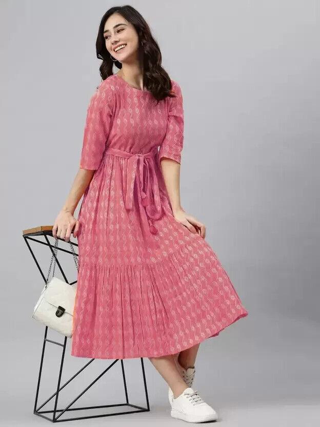 Kobiety Ubrania Imprezowe Dopasowana i Rozkloszowana Sukienka Kurta Top Tunika Mieszanka Bawełny Kurta Kurti VAF-521