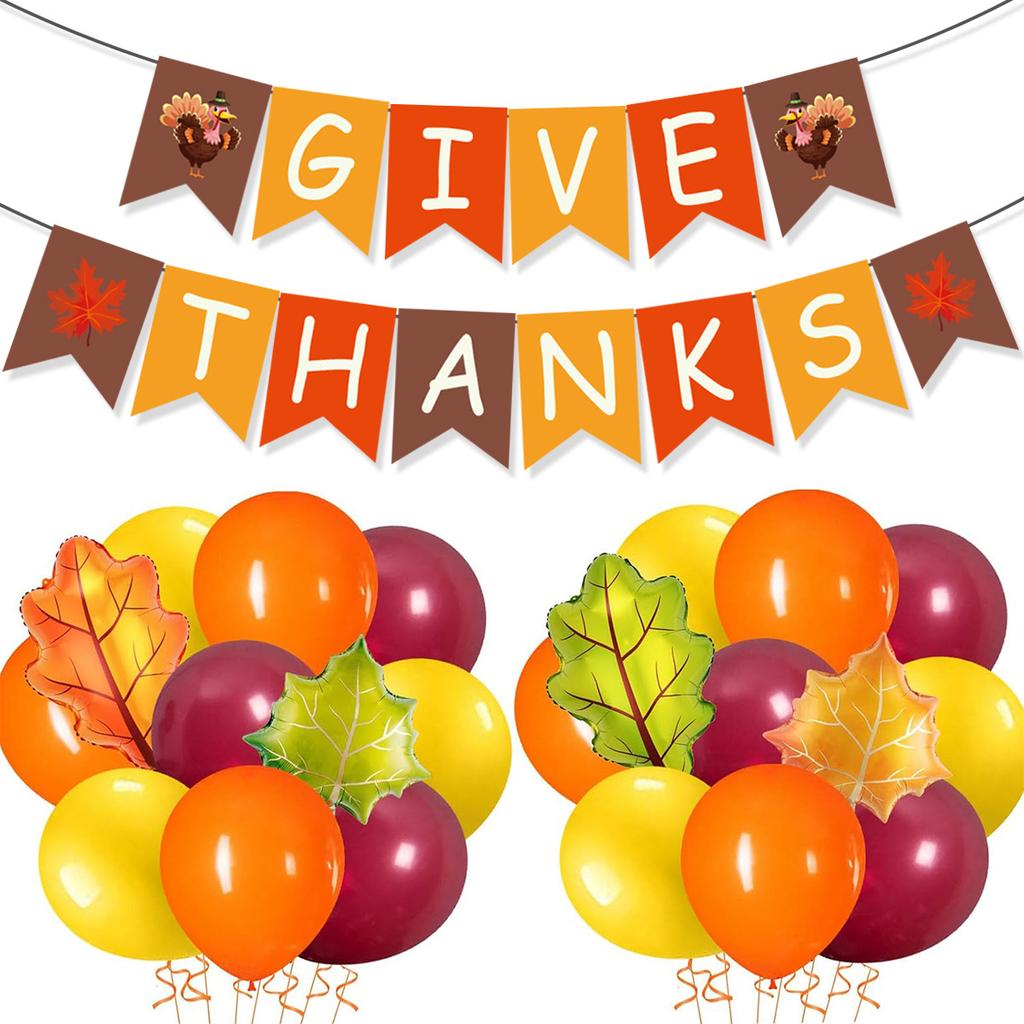 Thanksgiving Party Decoration Harvest Festival Turkey Party Maple Leaf Pumpkin Flag Balloon Set