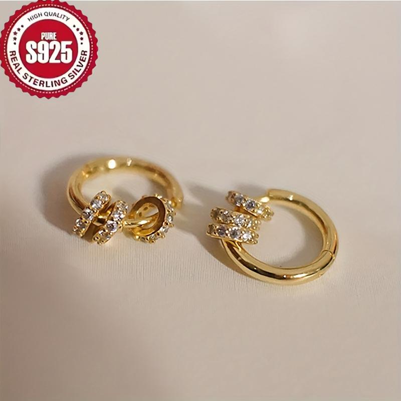 

925 Silver Gold Plated Huggie Hoop Earrings Dainty Sparkling CZ Cluster Design Hypoallergenic Elegant Jewelry for Women