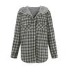 Womens Plaid Shacket Jacket Long Sleeve Button Down Fleece Hooded Jackets Warm Coat