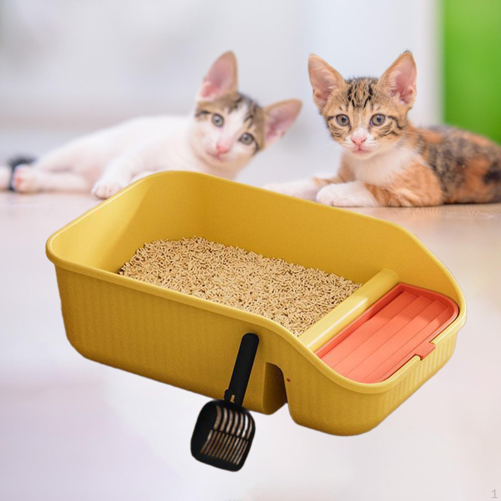 

Cat Litter Box for Indoor Cats Open Pan Large Semi Closed with Rim Scooper Frame жёлтый