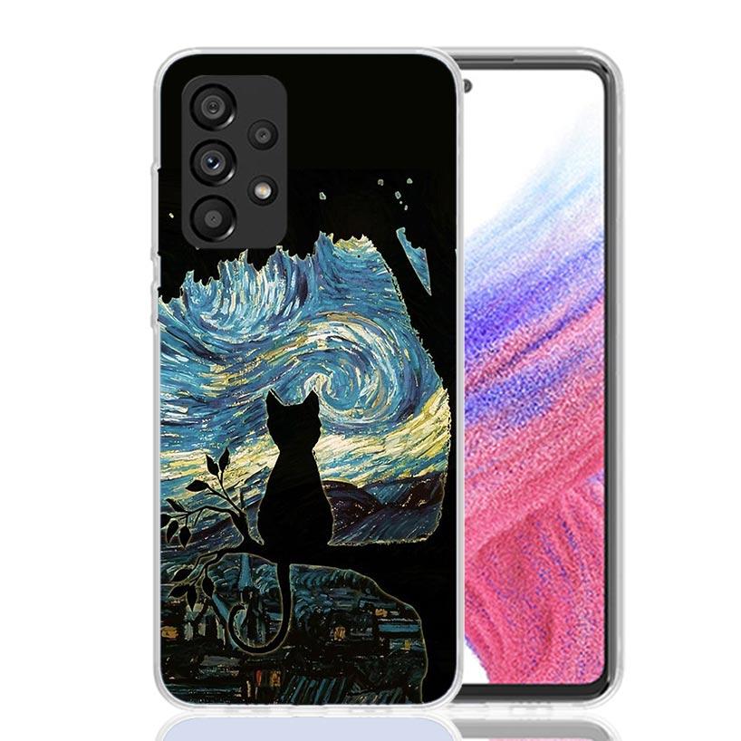 Black Cat Cartoon Cute Phone Case For Samsung Galaxy A13 A14 A15 A16 A53 A54 A55 A56 A33 A34 A35 A36 A23 A24 A25 A26 A05S A04S A