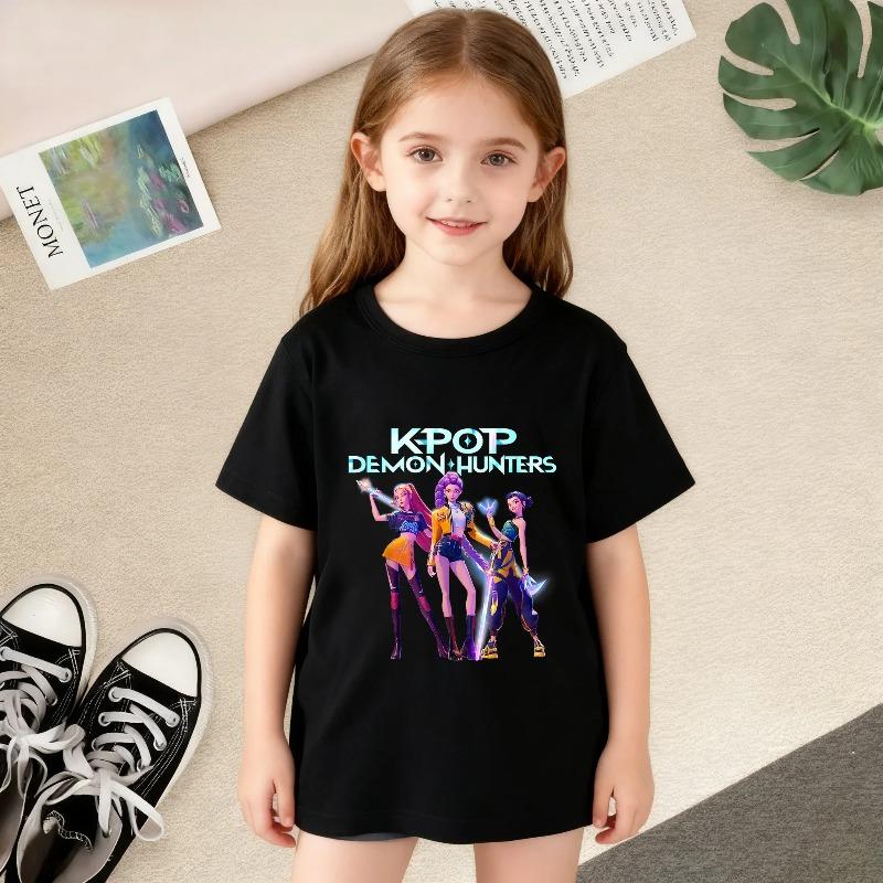 KPop Lovec démonů Kreslený Anime Dětský Módní Ležérní Top s Kulatým Výstřihem Pohodlné Měkké Dětské Tričko