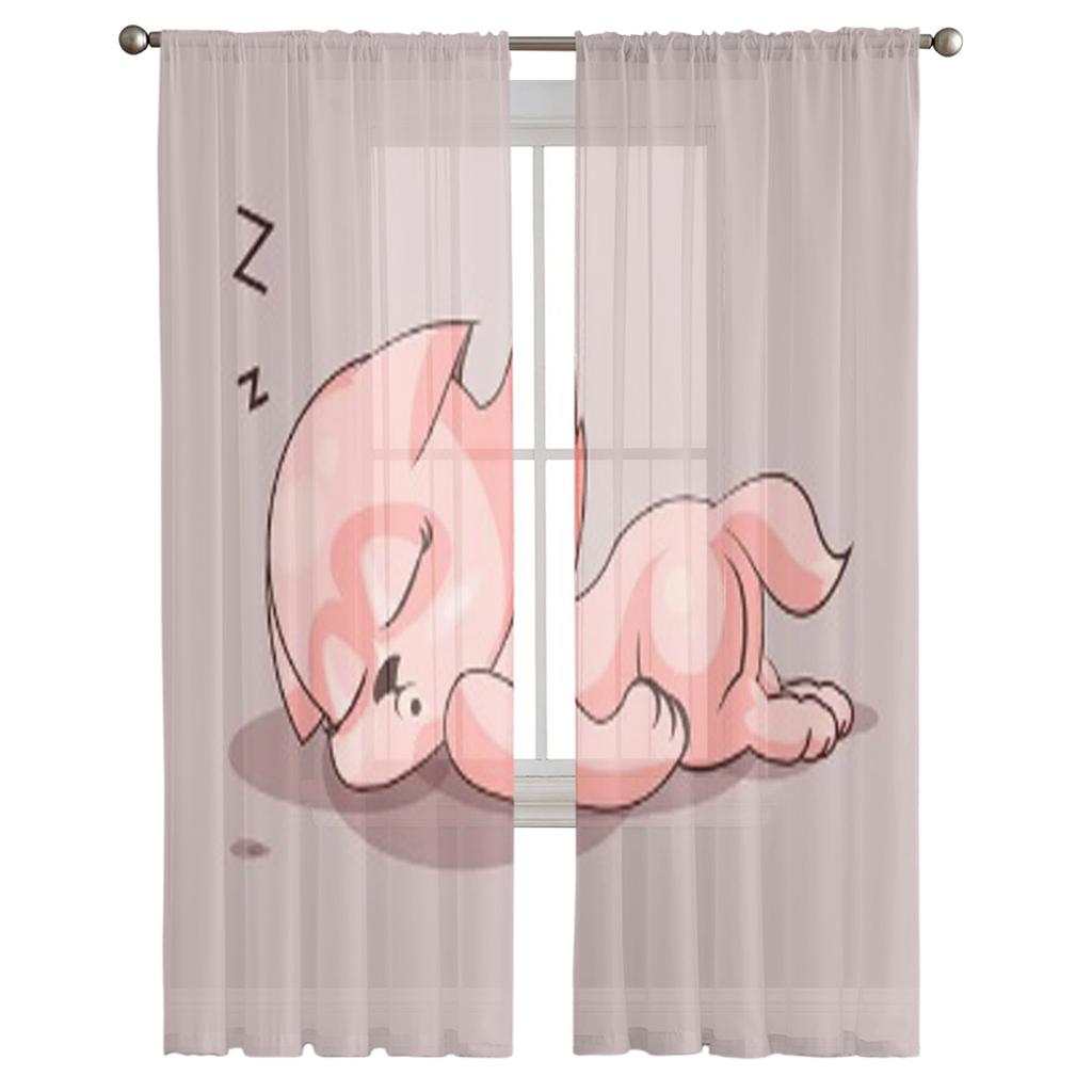 Gatto Cartone Animato Dormiente Tende Trasparenti in Chiffon Lussuose per Decorazione Soggiorno Camera da Letto Voile per Finestra Tenda in Tulle