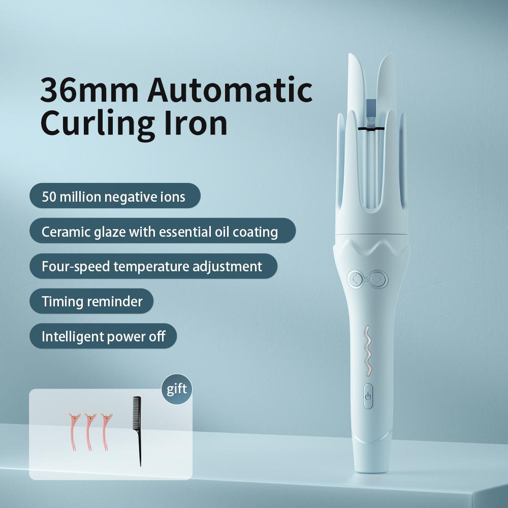 

36mm Automatic Rotating Hair Curler - Ceramic Electric Curling Iron Wand with Negative Ions, Anti-Tangle Curling Stick for Waves EU синий