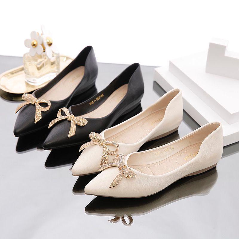 Trendy Flat Sole Single Shoes for Women 2024 New Style Shallow Mouth Pointed Versatile Soft Sole Temperament Luxu Women's Shoes