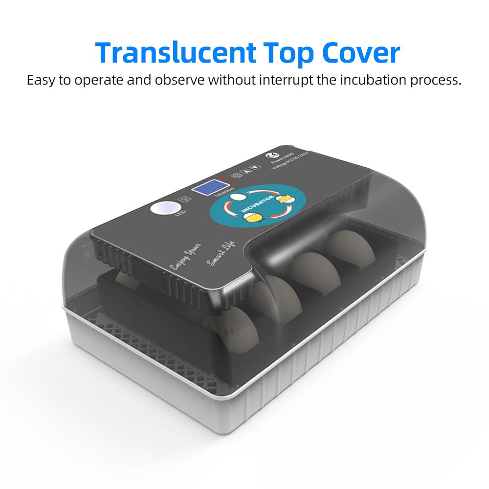 Brutkasten für 12 Eier mit automatischer Eierwendung, Feuchtigkeitskontrolle, Temperaturanzeige und Eierdurchleuchtung