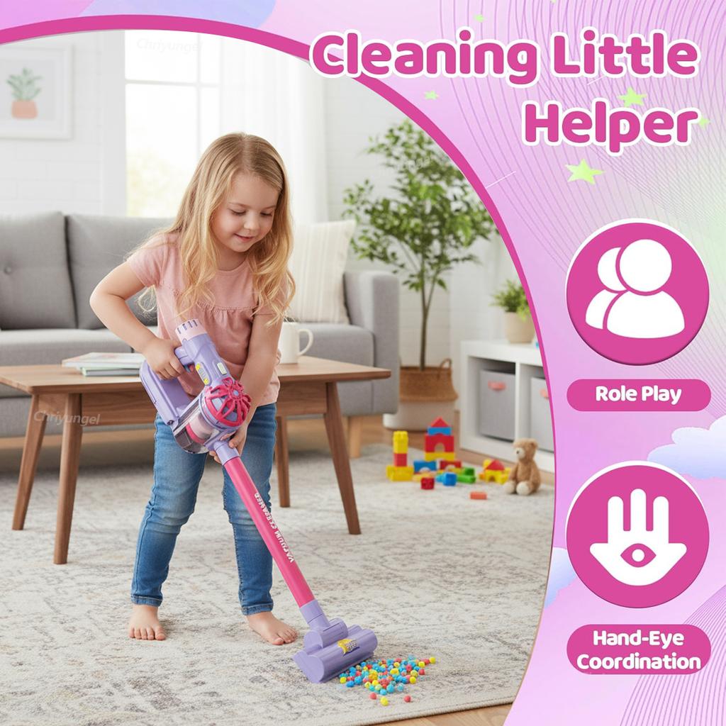 Kids Vacuum Cleaner Toy Electric Realistic Pretend Play Housekeeping Cleaning Set Educational Gift for Toddlers Boys Girls