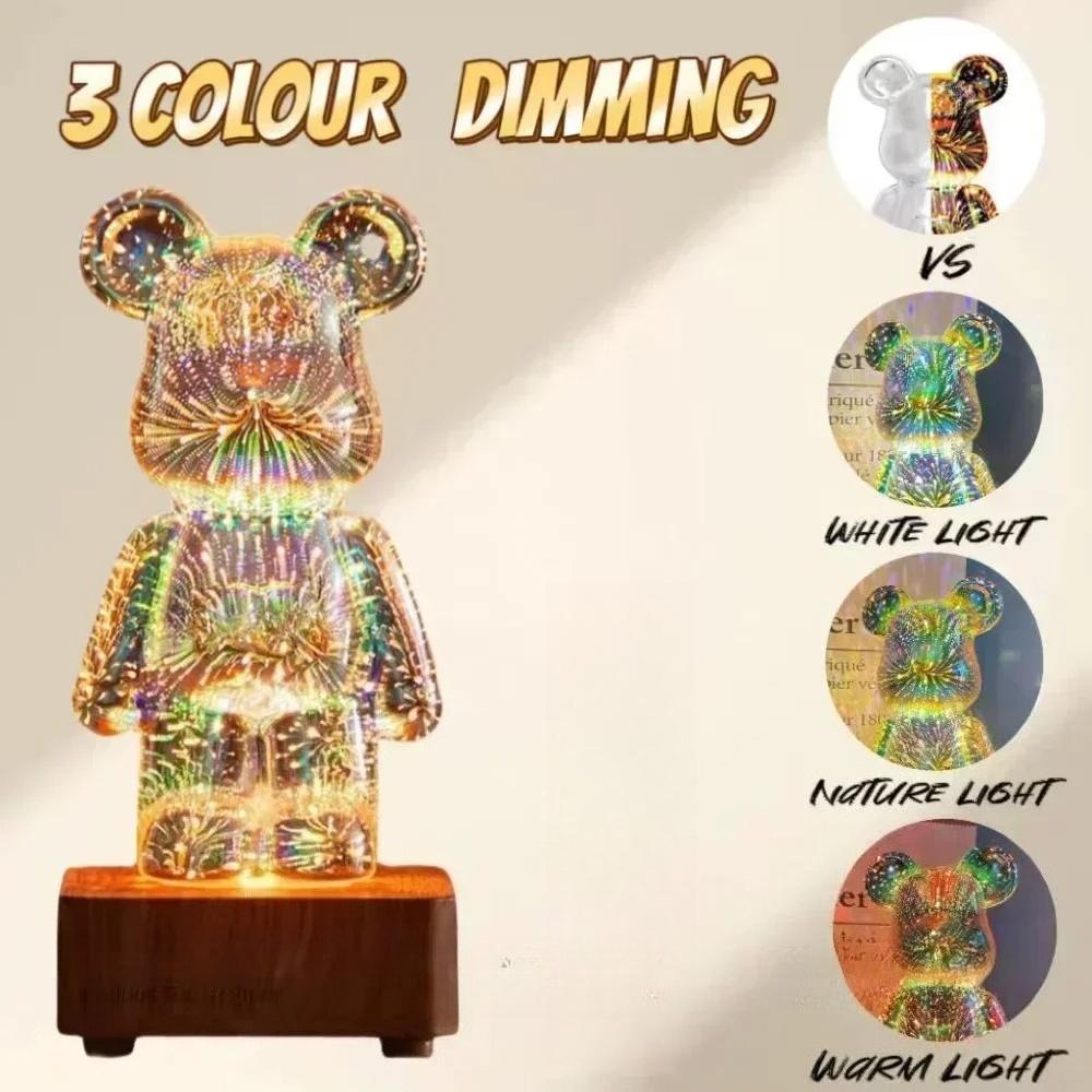 

Светодиодный 3D Ночник в виде медведя, фейерверк, USB, украшение комнаты, окружающий свет, подходит для детской комнаты, спальни, рождественское украшение 3 color
