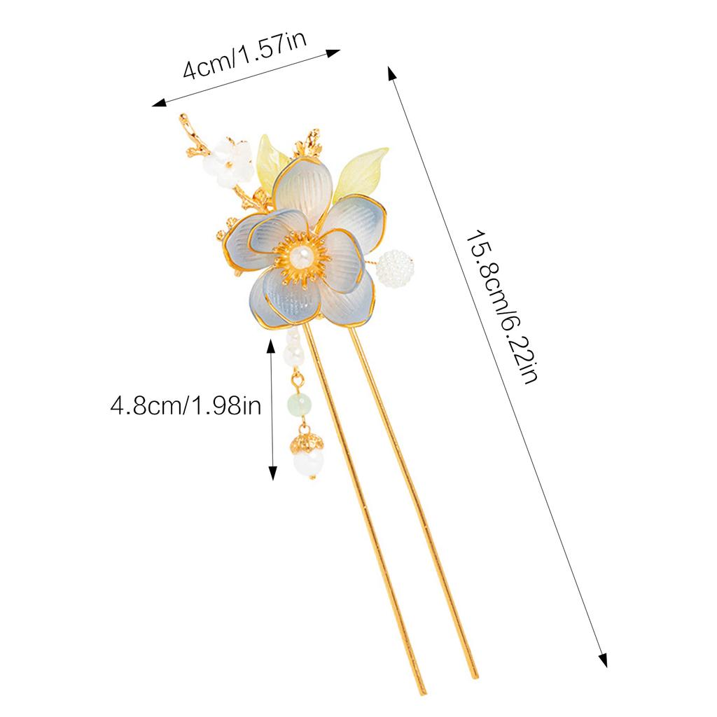 Exquisite Flower Hairpin Handmade Ink Orchid Lotus Tassel Hair Stick For Women Elegant Chinese Style Hanfu Hair Accessories