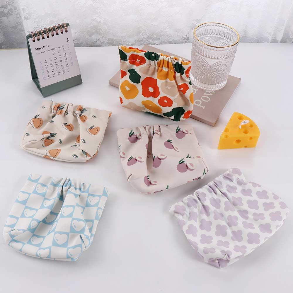 Storage Bag Self-closing Printing Coin Money Bags Lipstick Cosmetic Bag Leaf Spring Bag Women Change Storage Bag Coin Purse