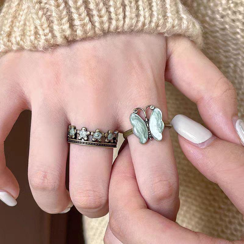 Vintage čínský prsten s motýlem pro ženy – Špičkový otevřený design pro ukazováček