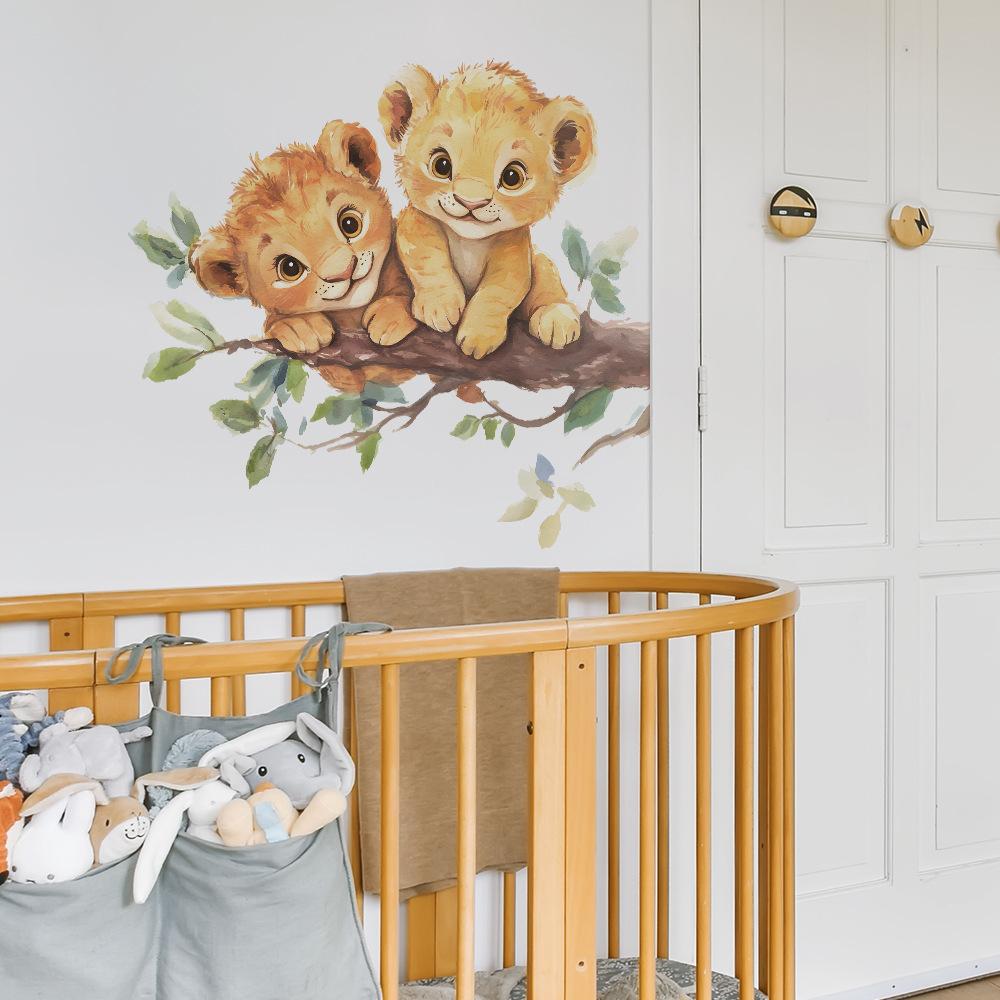 Cute Lion on Branch Wall Sticker Self-Adhesive Removable for Kids Room Bedroom Living Room Jungle Home Decor Art