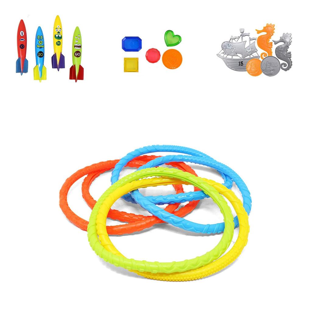 Interactive Swimming Pool Diving Toy Rings And Torpedo Set For Children Age 3 To 6