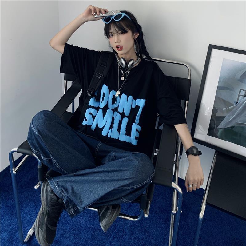 100% Cotton T-shirt Summer Letter Print T Shirt for Women Clothes Harajuku Oversized T-shirts Y2k Tops Hip Hop Streetwear