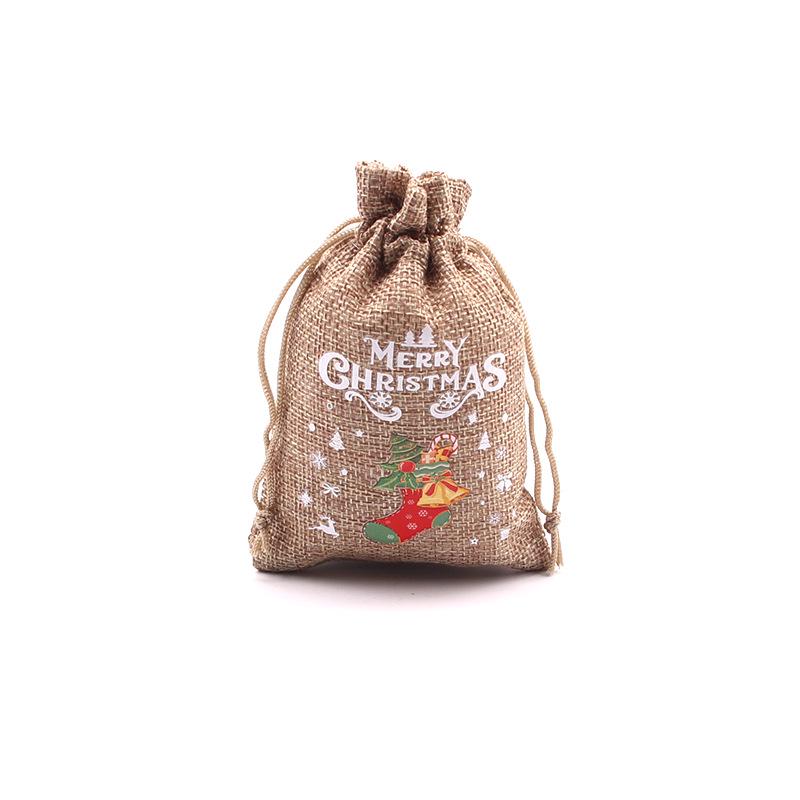 Jute-Style Christmas Gift Bag with Drawstring Closure - Small Candy & Apple Storage
