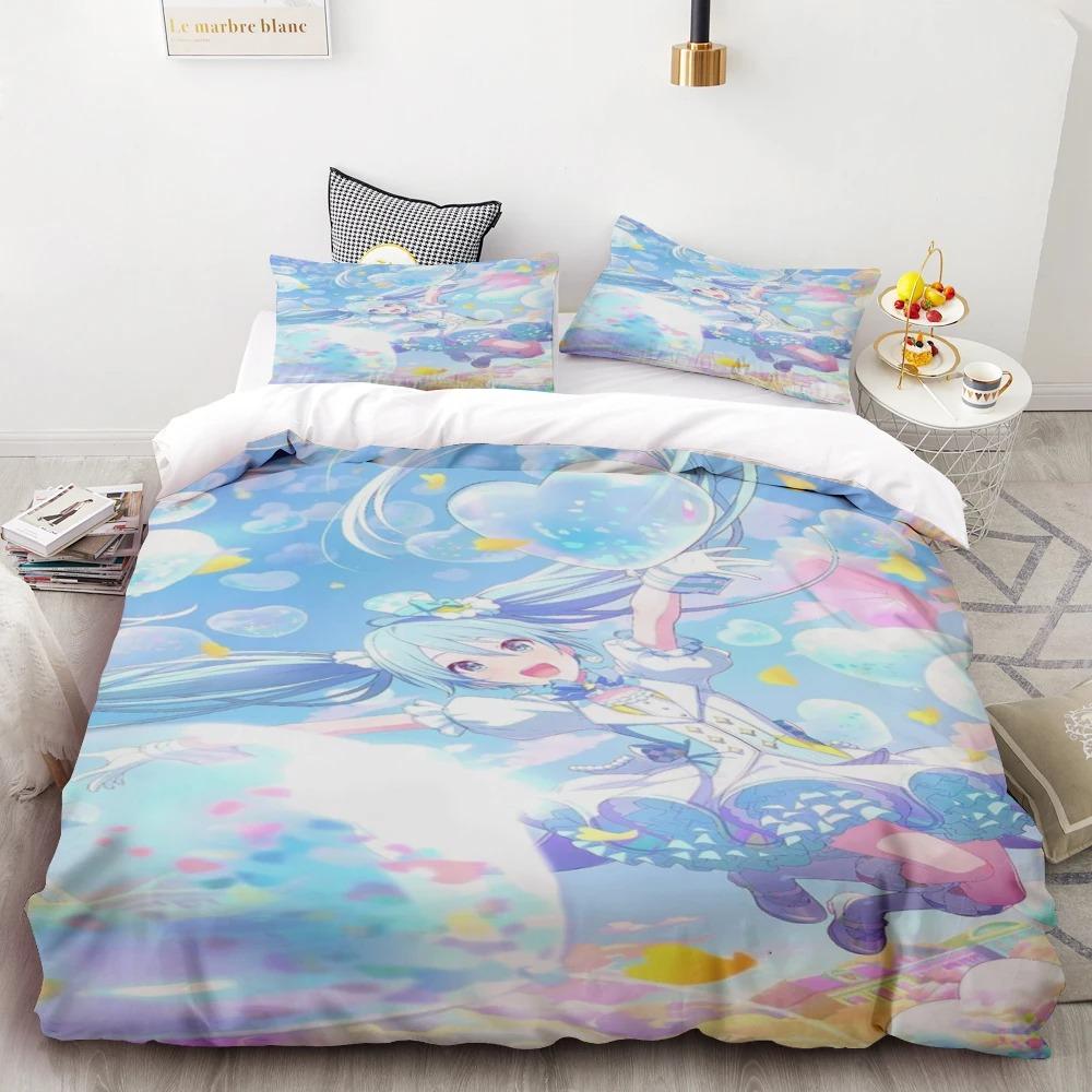 Duvet Cover Hatsune Miku Anime Singer Beautiful Girl Bedding Set Cartoon with 1/2 Pillowcase for Women Men Teens Bedroom