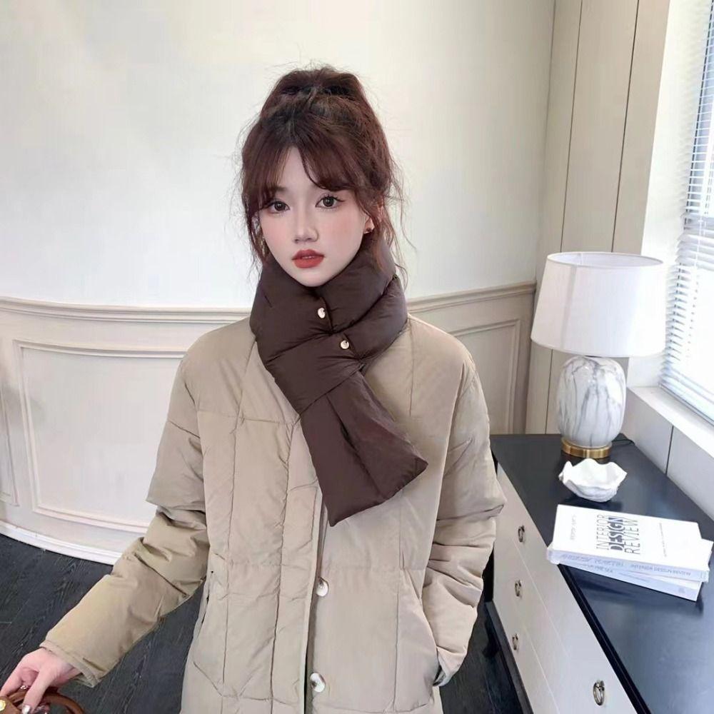 Keep Warm Cotton Padded Scarf Solid Color Thermal Neckerchief Casual Down Neck Scarf  Hiking