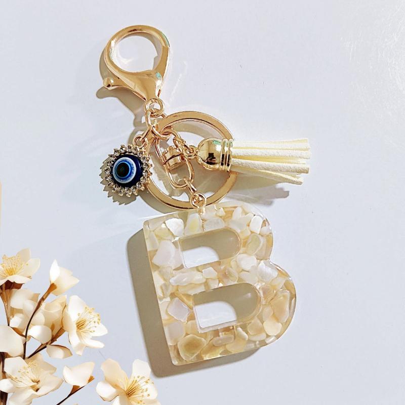 1Pcs Cute  Tassel Pendant Letter Keyring Cream-Coloured 26 Initials Keychain For Girls Purse Bag Jewelry Car Trinket A2