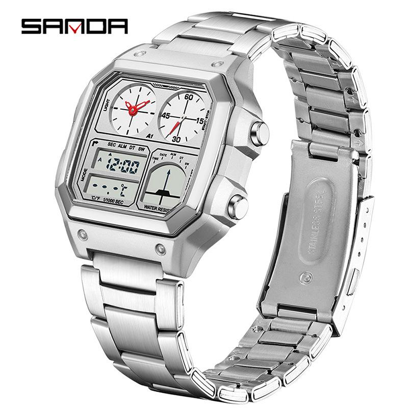 Sanda Temu Temperaturmessung Studenten Sportuhr, Wasserdicht Dual-Display, Multifunktionales Quadratisches Design