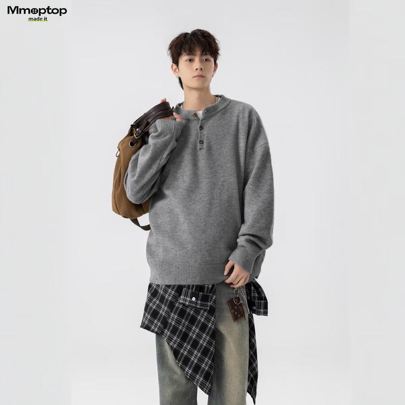 MMOPTOP Men's Retro Henley Neck Knit Sweater