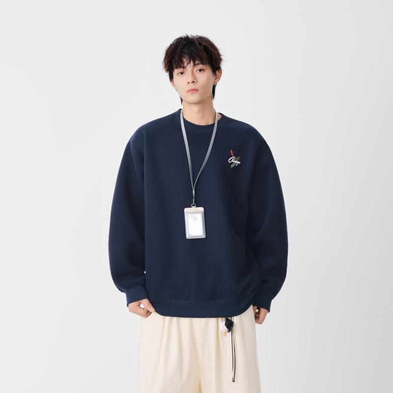 Men s Heavyweight Crewneck Sweatshirt - Versatile, Loose-Fit, Trendy Print for Autumn/Winter 3XL