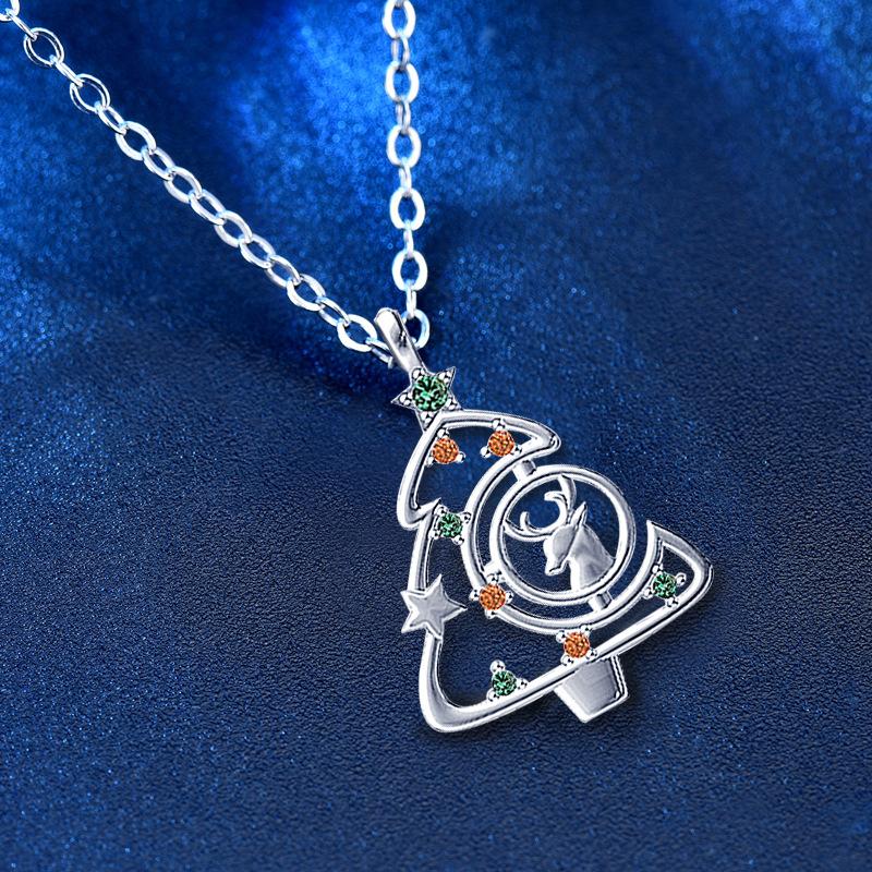 

Ожерелье из стерлингового серебра 925 пробы, женский галстук Ins Fengsen, олень с подвеской, циркон, лось, рождественская елка, ключица, колье, орнамент