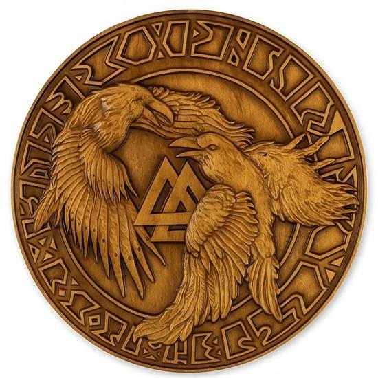 60,96 cm Odens korpar Hugin och Munin Träsnideri Viking Valknut Plakett Jul Bröllop Vägg Hemmakontor Dekor