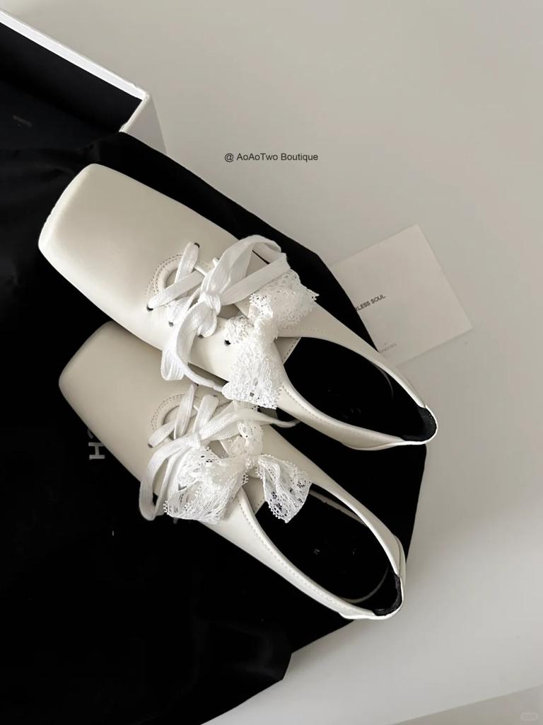 Sheepskin Version~ Genuine Leather French Mary Jane Small Leather Shoes Niche Square Head High-end Lace-up White Thick Heel Single Shoes Women