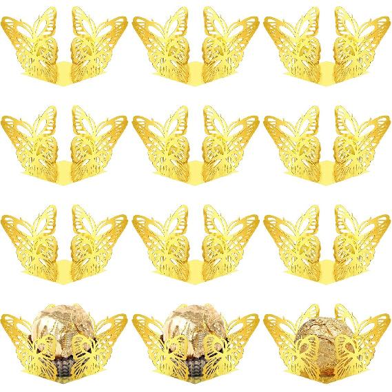 100 Pcs Gold Butterfly Truffle Wrappers Paper Cupcake Dessert Liners Candy Cupcake Tray Wrappers Mini Square Baking Cups for Chocolate Baby Shower
