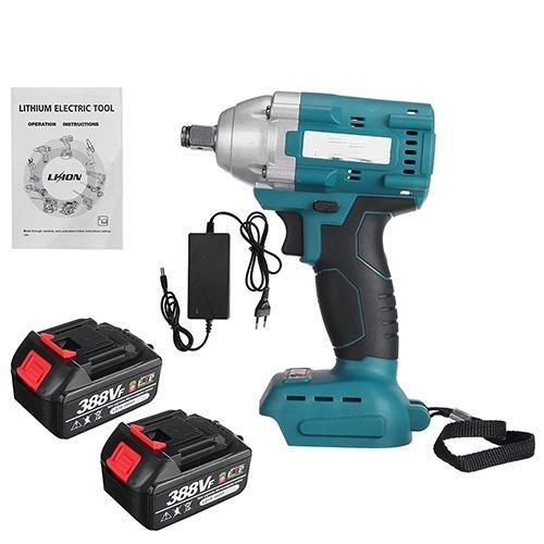 

388VF 800 Нм Бесщеточный электрический ударный гайковерт 1/2 Торцевой гаечный ключ Деревообрабатывающий электроинструмент с аккумулятором 2*Batteries