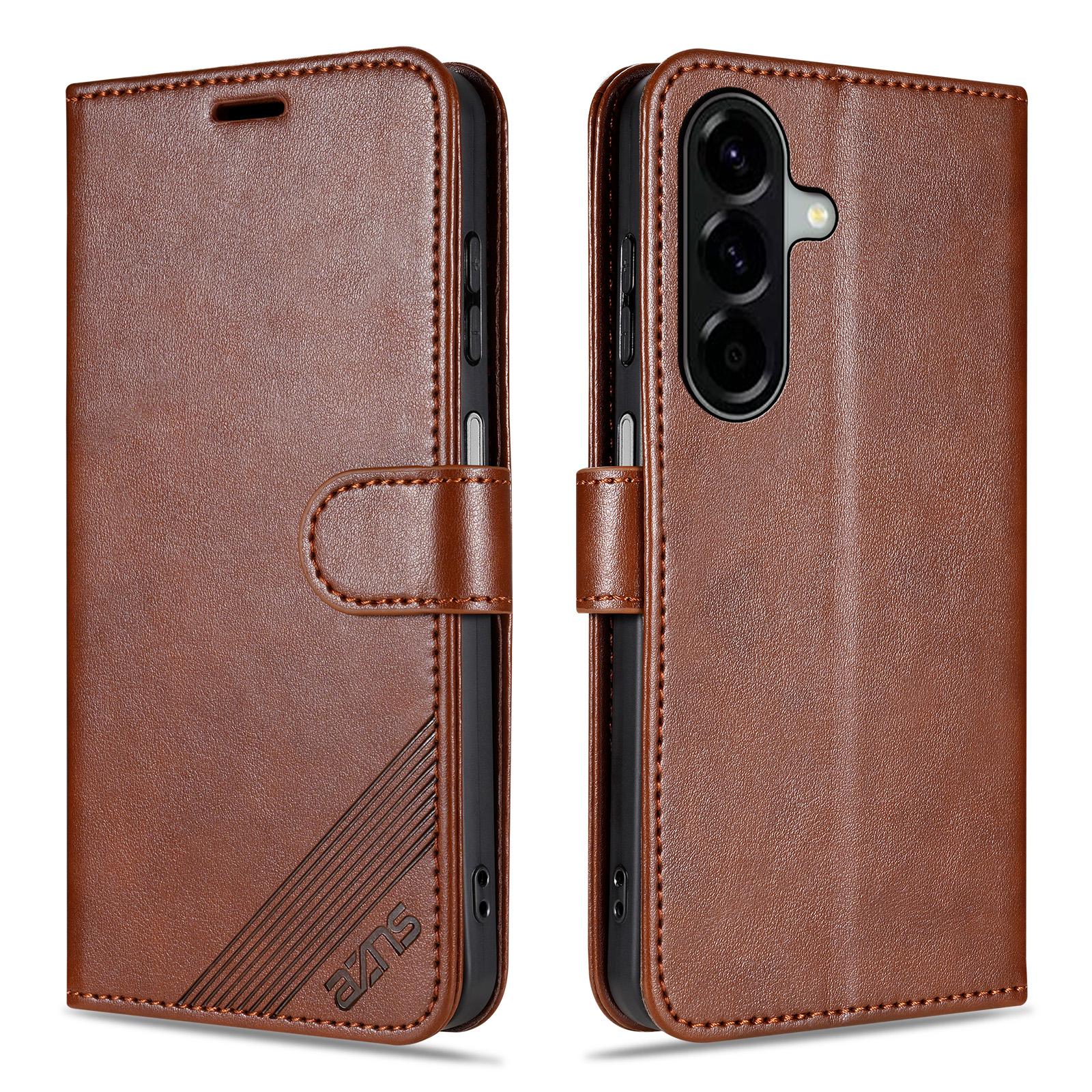 

AZNS For Samsung Galaxy S25 FE Case Anti-Scratch PU Leather Stand Wallet Phone Cover Brown