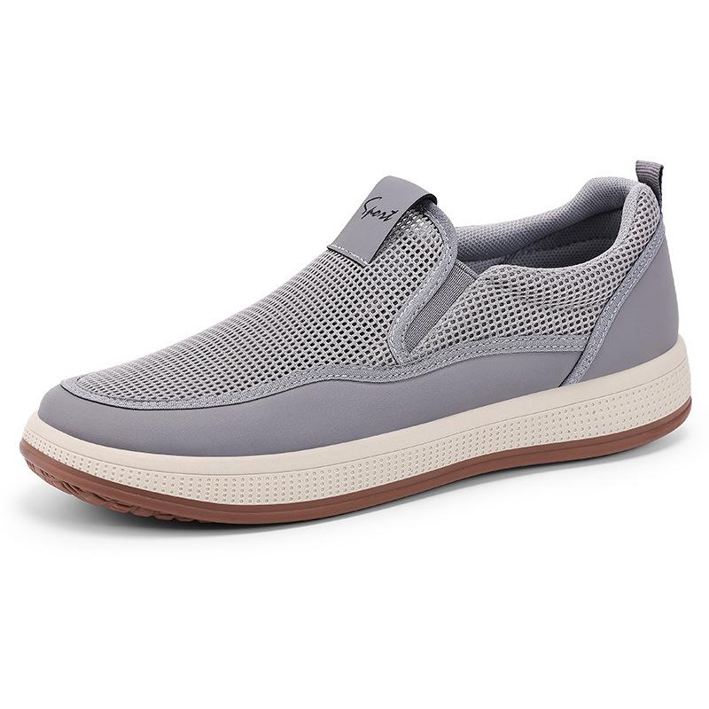 Fashion Men's Low-Top Soft-Soled Casual Shoes Breathable Mesh Comfortable All-Match Flat Shoes PVC Bottom round Toe Non-Slip Summer Shoe